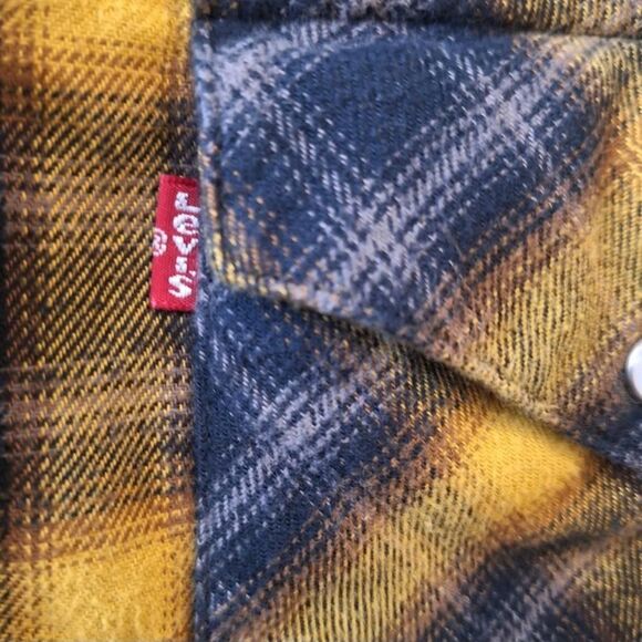 Levi's Western Button Up Shirt Yellow Black Plaid Womens Sz XS Pearl Snap Button - Picture 6 of 8